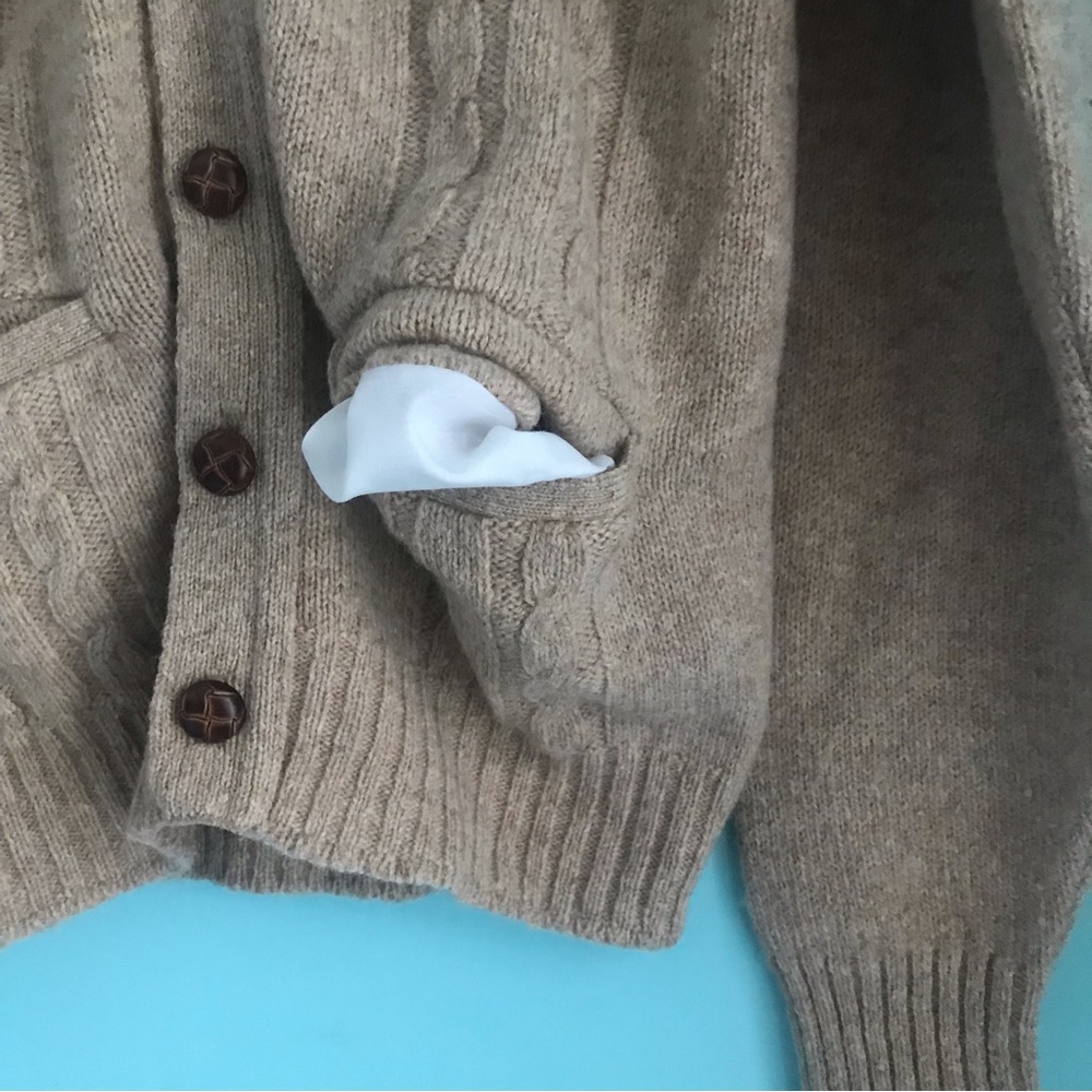Country Square Jantzen Vintage Cable Chunky Wool Sweater Grandpa Cardigan USA S - Picture 7 of 13